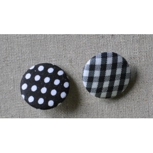 Bouton tissu "Noir Pois blancs"