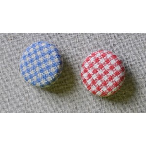 Bouton tissu "Bleu/Beige mini Vichy"