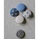 Bouton tissu "Bleu coeurs Beiges"