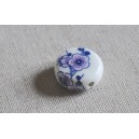 Perle Blanche Fleurs Violettes en Céramique diam 16mm