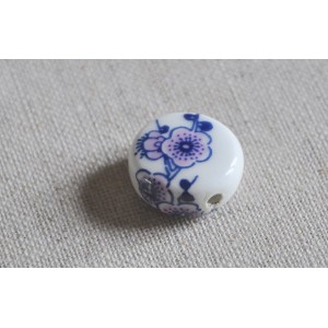 Perle Blanche Fleurs Violettes en Céramique diam 16mm