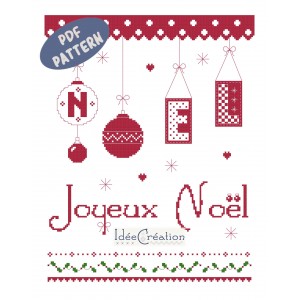 Fiche broderie Joyeux Noël en PDF à broder au point de croix