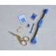 Ensemble Bleu de 5 miniatures de mercerie, broderie, couture