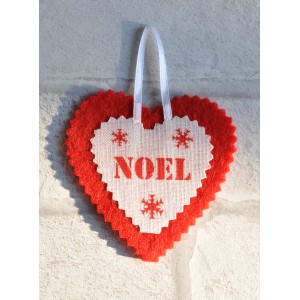 Coeur de Noël en feutrine et lin blanc "NOEL", déco de sapin