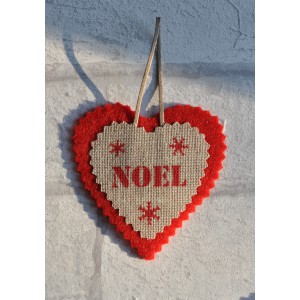 Coeur de Noël en feutrine et lin naturel "NOEL", déco de sapin