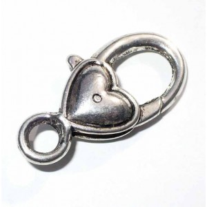 Fermoir mousqueton Coeur en métal argenté 28x13mm