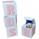 Cubes lettres prénom en carton épais et tissu imprimé pour chambre d'enfant motifs : rose, verts, gris et beige