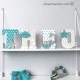 Lettres prénom en Bois et tissu imprimé pour chambre d'enfant motifs : vert turquoise, blancs et gris