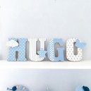 Lettres à poser, lettres prénom en Bois et tissu imprimé, prénom pour chambre enfant modèle bleu et blanc