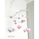 Mobile Bébé géométrique berlingot en fil coton pour chambre d'enfant, modèle rose, gris clair et blanc