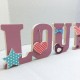 Lettres prénom en Bois et tissu imprimé pour chambre enfant motifs Mauve, Violet, Turquoise, rouge