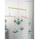 Mobile géométrique en bois et fil de coton pour chambre de bébé, modèle Turquoise clair, Turquoise foncé et Blanc