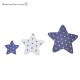 Etoiles en Bois et tissu imprimé pour chambre enfant modèle bleu marine et gris, lot de 3