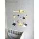 Mobile Bébé géométrique berlingot en bois et coton pour chambre d'enfant, modèle jaune, gris clair et gris/noir