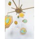 Mobile Bébé en bois, motifs Eléphants, vert menthe et jaune moutarde, déco pour chambre d'enfant