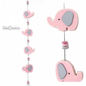 Guirlande Eléphants roses et gris pour chambre de bébé 