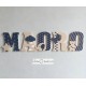 Lettres à poser, lettres prénom en Bois et tissu imprimé, prénom pour chambre de bebe motifs : bleu marine et taupe