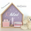 Cadre prénom, Cadre naissance au prénom de l'enfant, Cadre Maison, Etagère Nichoir, modèle rose et blanc