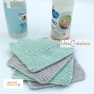 Lingettes Bébé lavables et réutilisables ultra douces, toucher velours éponge OEKO TEX, lot de 4, modèle vert menthe et gris