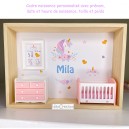 Cadre prénom bebe, vitrine miniature naissance, modèle Licorne