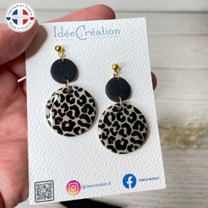 Boucles d'oreilles en argile polymère motif Léopard