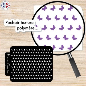 Pochoir de texture pour pâte polymère motif "Papillons", feuille de texture pour argile polymère en PVC souple et résistant