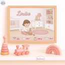 Cadre naissance personnalisé rose – Illustration chambre bébé – Cadeau naissance original