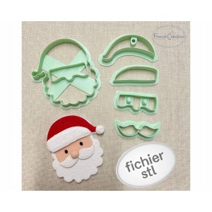 Emporte-pièce pour argile polymère - Fichier STL à télécharger - modèle tete père Noël - Christmas Clay cutter