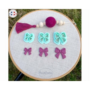 Lot de 3 emporte-pi&egrave;ces n&oelig;ud / Bow cutter set &ndash; Boucles d&rsquo;oreilles p&acirc;te polym&egrave;re / Polymer clay earrings &ndash; Outil cr&eacute;ateur bijoux