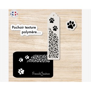Pochoir l&eacute;opard avec pattes pour marque-page - feuille de texture pour argile polym&egrave;re, pochoir DIY
